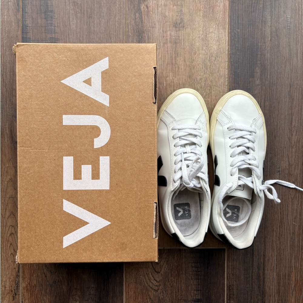 Veja White and Black Athletic Walking Shoes